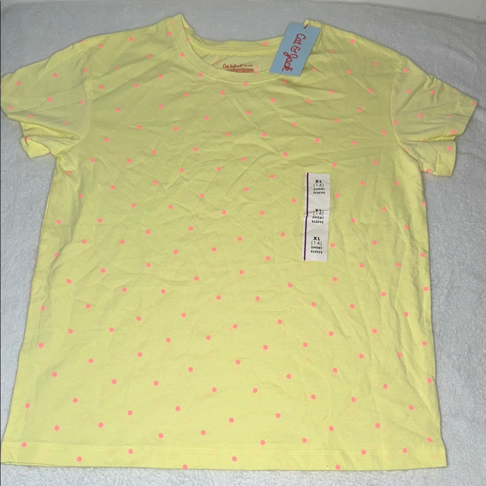 Cat & Jack Light Yellow Shirt with Pink Dots
